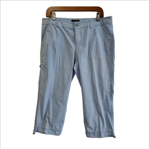 Sky Blue Capri Pants High Waist Cinch Bottom Cotton Trouser with Pockets